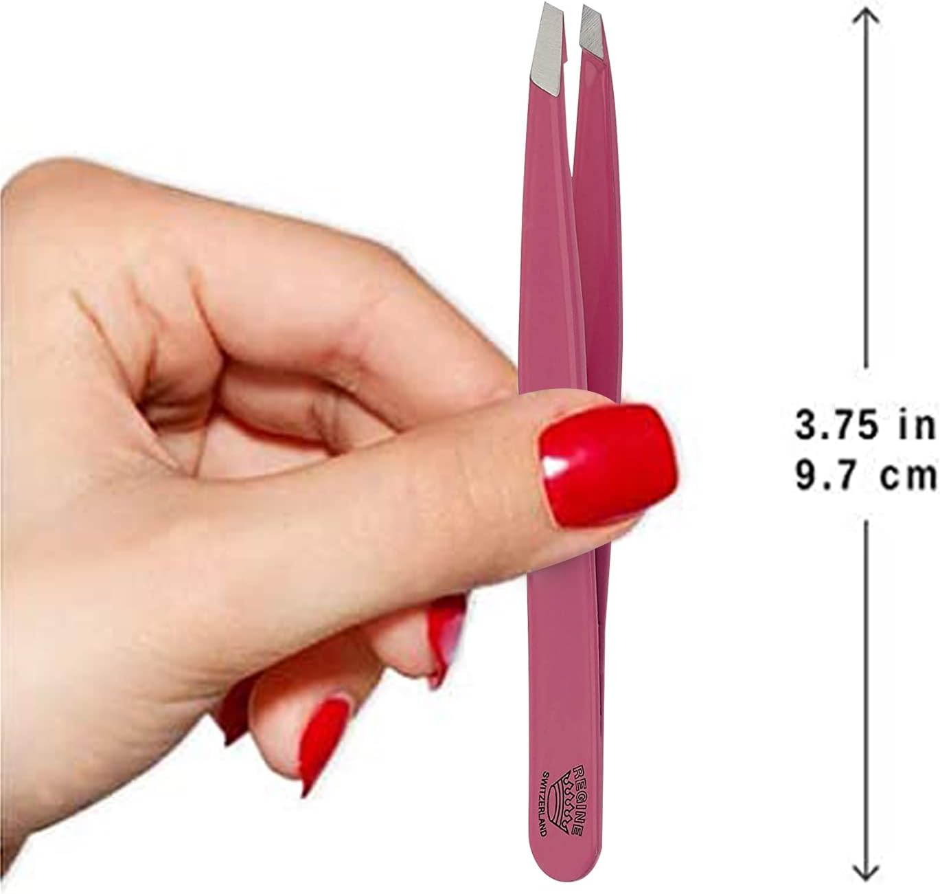 Slant Tweezer - Handmade in Switzerland - Professional Eyebrow & Facial Hair Remover - Etched Interior Grabs Hair from The Root - Perfectly Aligned Tips - Stainless Steel, Pink