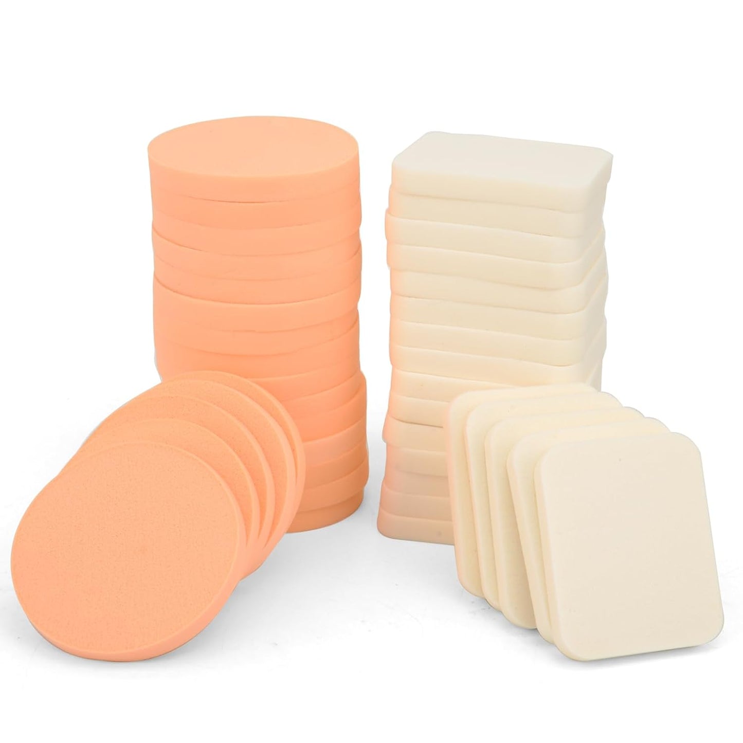 40PCS Round Square Shaped Makeup Blenders Sponges Set, Use for Dry and Wet, Perfect for Full Face Curve Blending, Cream, Liquid, Powder Foundation Cosmetics, Latex Free, Soft, Flexible