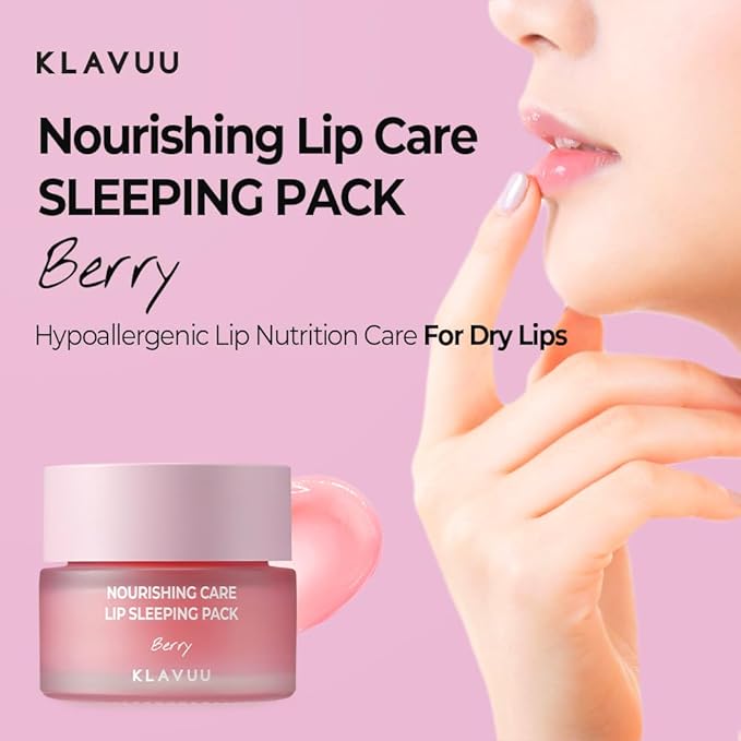 Klavuu Nourishing Care Lip Sleeping Pack - Lip Mask for Exfoliating & Nourishing Lip Treatment Balm for Dry Lips - Natural Moisturizing Lip Oil with - Lip Balm to Repair & Protect Lips 0.7oz (Berry)