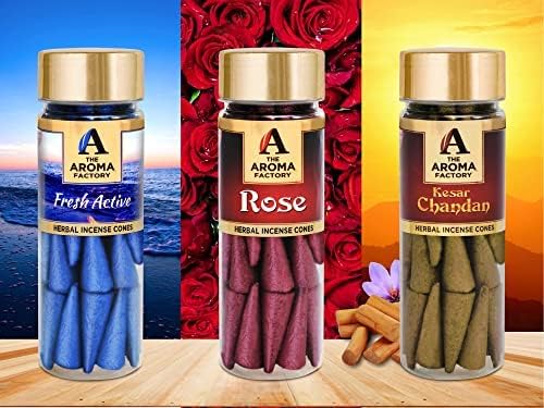 The Aroma Factory Organic Dhoop Cones | Kesar Chandan, Rose & Fresh Active Incense Cones |No Charcoal, Scented Incense | 3x30 Cones, Pack of 3 Jute Bag Giftset