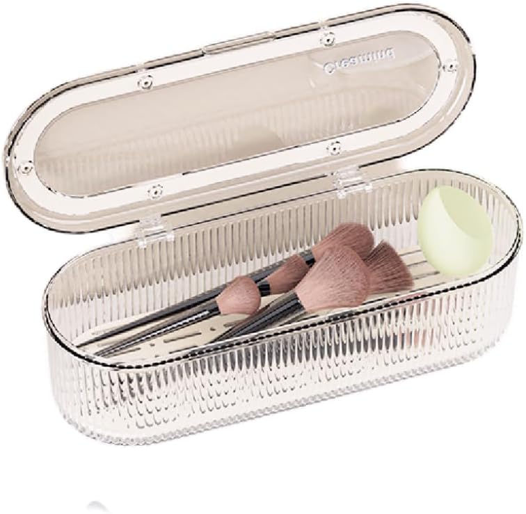 Makeup Brush Holder Organizer Clear Acrylic Makeup Sponges Organizer,Cosmetic Storage Case with Lid Display Case for Vanity (Brush Organizer)