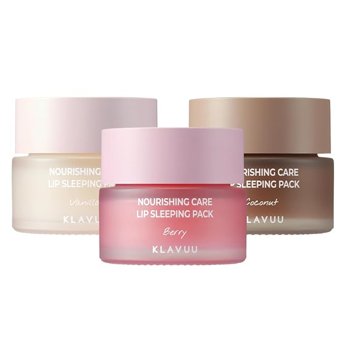 Klavuu Nourishing Care Lip Sleeping Pack(Vanila & Coconut & Berry)-Overnight Exfoliating & Nourishing Lip Treatment Balm for Dry Lips - Natural Moisturizing Lip Oil - Lip Balm to Repair