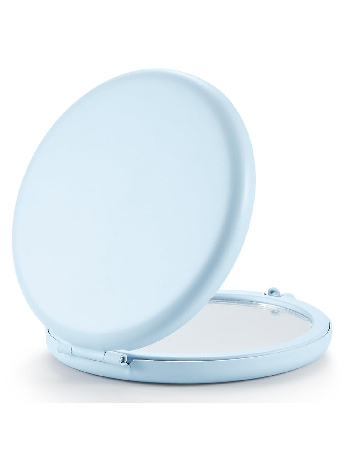 Compact Mirror for Purse, Set of 2 Double-Sided 1X/2X Magnifying Metal Pocket Makeup Mirrors(Round, Light Blue)