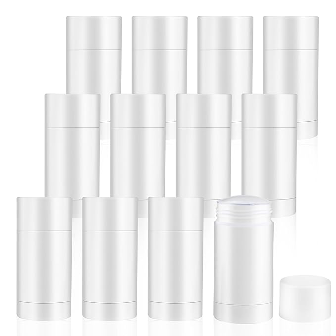 12 Pieces 15g White Plastic Deodorant Containers,Empty 1/2 oz Travel Lip Balm Tubes,Refillable Twist-UP Solid Perfume Tubes,Lipstick Tubes for DIY