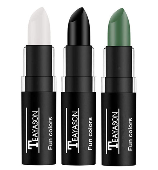 Go Ho 3 PCS Clown White Black Cream-Blendable Sticks,Waterproof Green Face Body Paint Professional SFX Makeup,Safe Facepaint Nose&Lip Smacking for Festival Halloween Makeup(White+Black+Green)