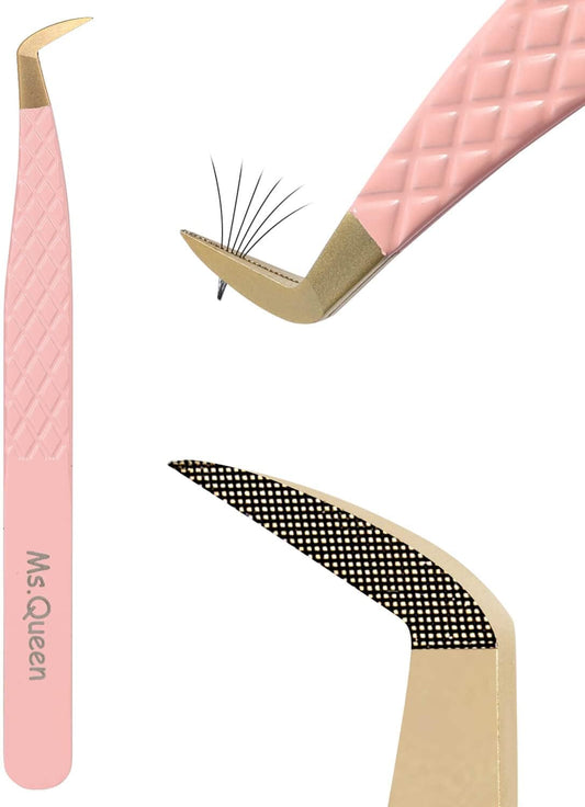 Ms.Queen Lash Tweezers for Eyelash Extensions,Fiber Tip Eyelash Tweezers for Mink Lashes Fan Making Mega Volume Boot Lashing Tweezers