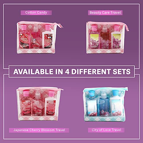 Bath & Body Care Travel Set Pea Flower Scent Home Spa Set with Body Lotion, Shower Gel and Fragrance Mist, Christmas Gifts for Her and Him