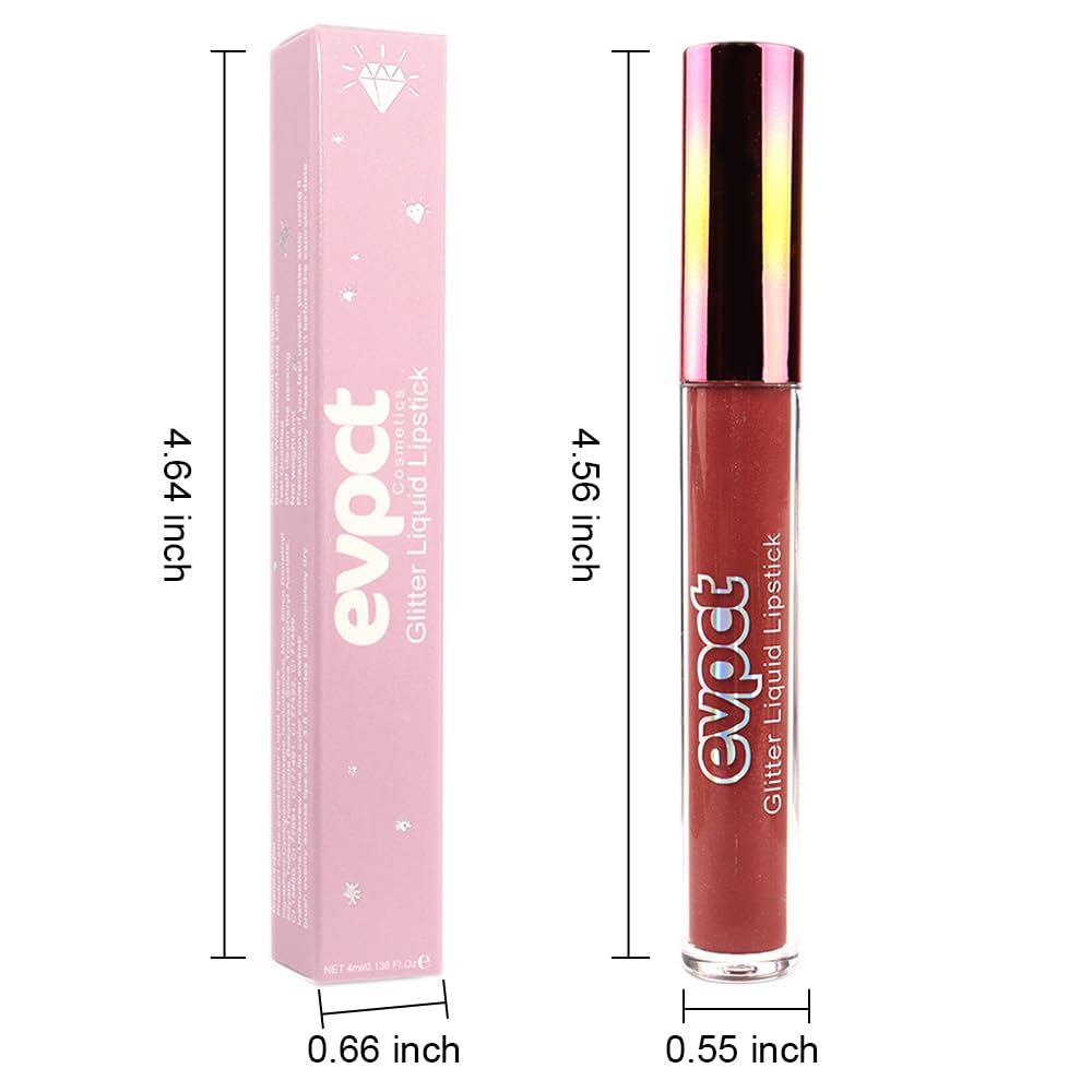 evpct 1Pcs Mauve Red Matte to Glitter Liquid Lipstick Lip Set Kit, Long Lasting Matte Diamond Glitter Lipstick Waterproof, Colorful Sparkly Glossy Metallic Shimmer Sparkle Lip Gloss for Women 02#