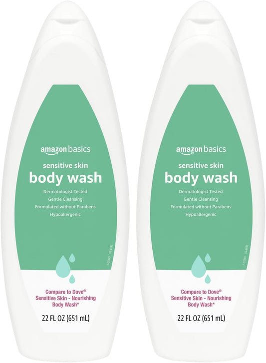 Amazon Basics Body Wash for Sensitive Skin, Hypoallergenic, Unscented, 22 fl oz (Pack of 2)