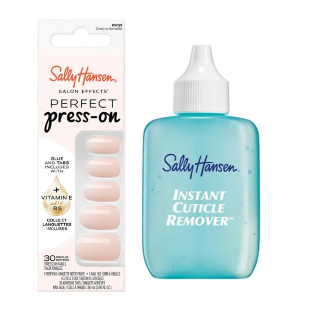 Sally Hansen Instant Cuticle Remover and Salon Effects Ombre-Lievable Press On Nails Kit, Nail Treatment and Manicure Set