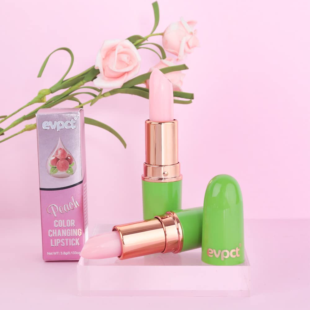 evpct 2Pcs Peach Tinted Lip Balms PH Lip Color Changing Lipstick Balm Stains Set Queen for Women Girls Korean Mood Color Change Light Pink Lipstick
