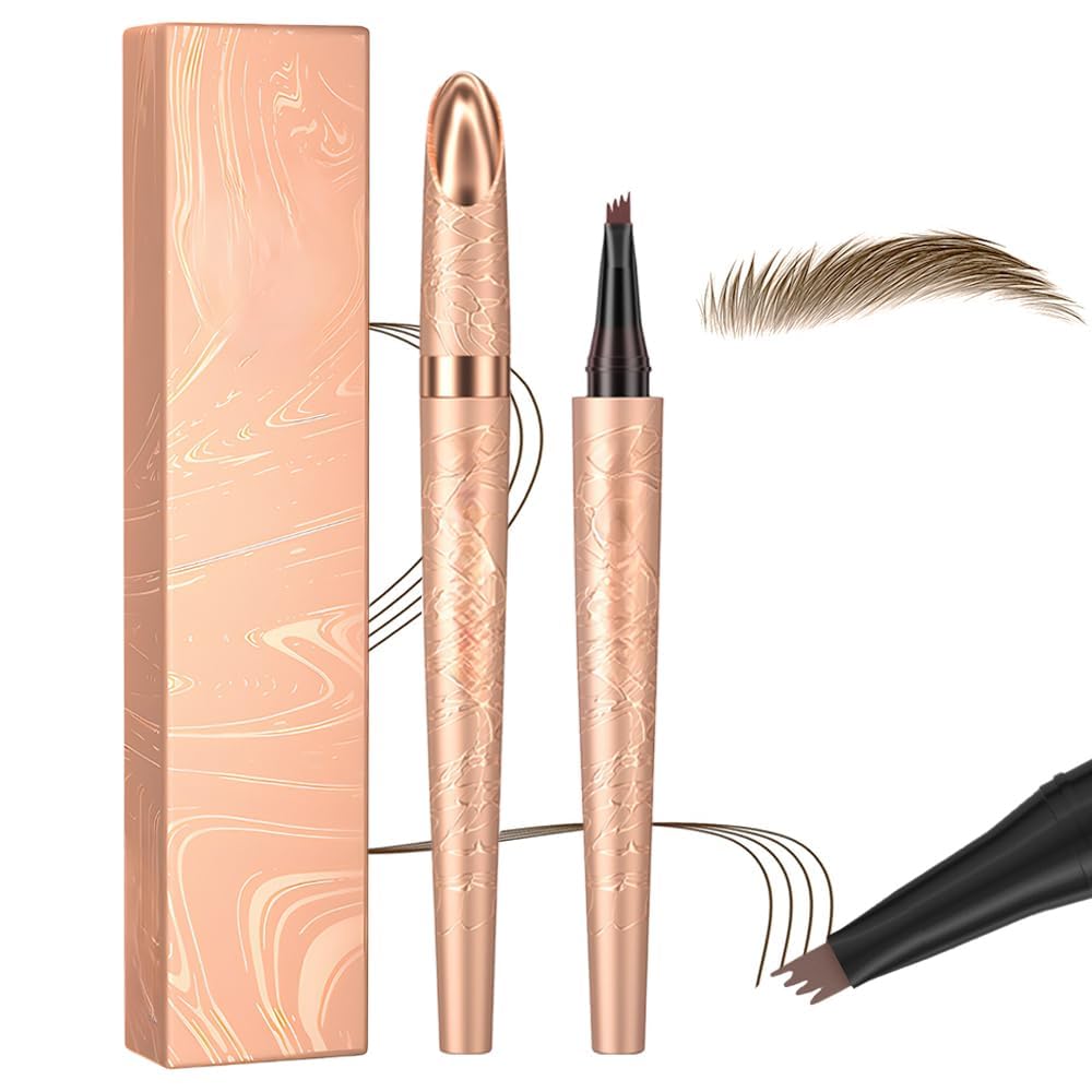 Microblading Eyebrow Pencil, 2025 New Waterproof Eyebrow Pencil, Premium Microblading Eyebrow Pen with 4 Tip, Long-Lasting Natural Magic Eyebrow Makeup Fine Stroke Eye Brow Pen for Women (Light Brown)