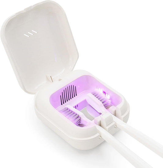Toothbrush Holder, Toothbrush Cleaner Case, Portable USB Charging Toothbrush Cover with U V-C Light, Travel Toothbrush Holder (White-Double)