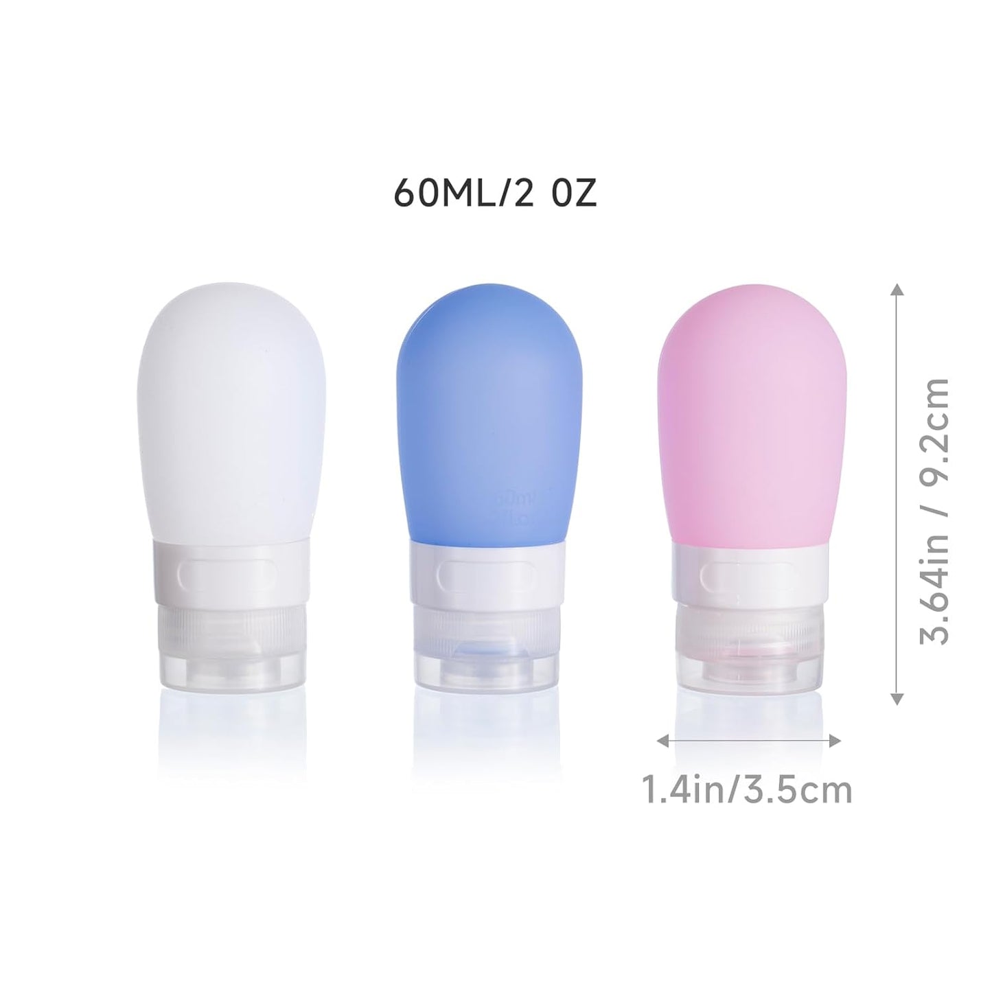 Leak Proof Squeezable Silicone Travel Bottles, Reusable, Refillable Bottles, Bulb Shape, Sustainable, TSA Carry On Approved Toiletries Containers, 3pcs (2oz/60ml)