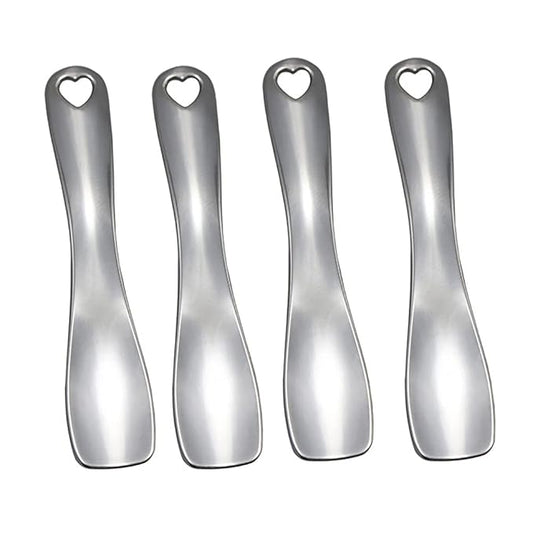 4 Pieces Zinc Alloy Makeup Spatula Eye Cream Spoon Beauty Scoop Mini Spoon Makeup Beauty Spoons Mini Cosmetic Skincare Spatula for Cream Lotions, Shovel Shaped, Silver-Color