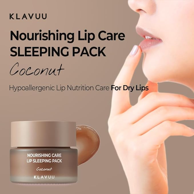 Klavuu Nourishing Care Lip Sleeping Pack - Lip Mask for Exfoliating & Nourishing Lip Treatment Balm for Dry Lips - Natural Moisturizing Lip Oil with - Lip Balm to Repair & Protect Lips 0.7oz (Coconut)