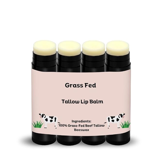 Beef Tallow Lip Balm 100% Grass Fed & Organic, Animal Based Skincare, Carnivore Beauty, Natural Hydrating (4 Pack), Black