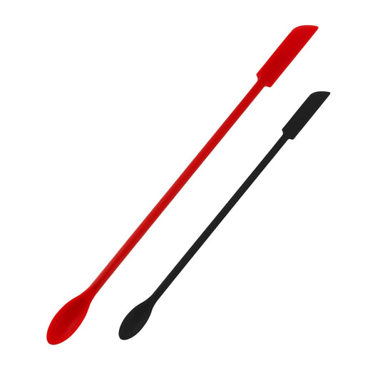 2 PCS Mini Makeup Spatulas, Flexible Silicone Beauty Spatula Reusable Thin Jar Scrapers for Cosmetic Bottles, Get Last of Makeup Out (Black and Red)