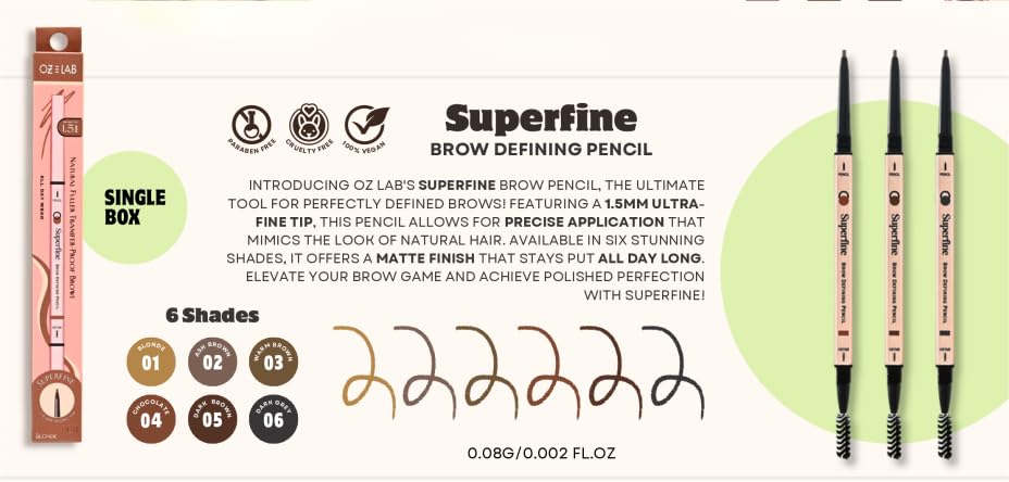Beauty Superfine Micro Brow Pencil – 1.5mm Ultra-Fine Tip, Waterproof, Vegan Formula, 6 Shades – Long-Lasting Natural Eyebrow Pencil (01 - Blonde, 0.08G/0.002 FL.OZ（pack of 1）)