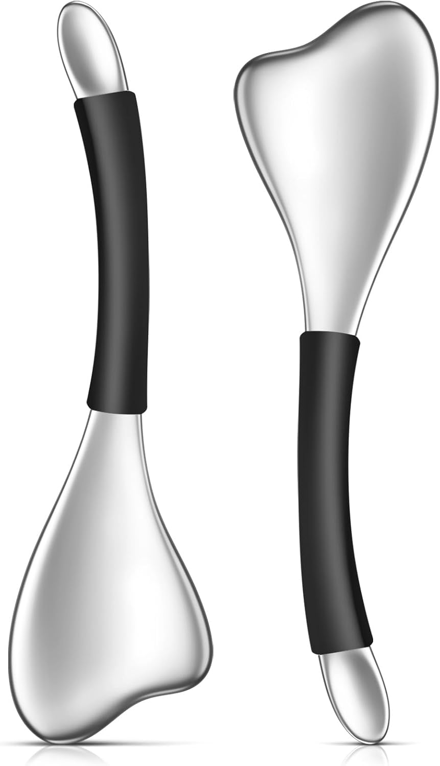 3-in-1 Cryo Gua Sha Facial Tools, Ice Roller Globes for Women Face and Eyes Massager, Unbreakable Stainless Steel Face Sculpting Skin Care Tools, Esthetician Supplies with Carry Case