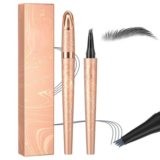 Microblading Eyebrow Pen, 2025 New 3D Waterproof Eyebrow Pencil, Premium Eye Brow Pen with 4 Tip, Long-Lasting Natural Magic Eyebrow Makeup Fine Stroke Contouring Pencil Stay on All Day (Gray)