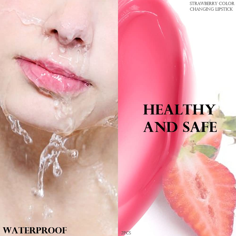 evpct 2Pcs Strawberry Tinted Lip Balms PH Lip Color Changing Lipstick Balm Stain Gift Set Queen for Women Girls Korean Mood Long Lasting Color Change Light Pink Lipstick Lip Tint Plumper Gloss