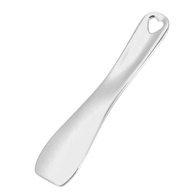 VOCOSTE 3 Pcs Makeup Spatula Mini Spoon, Eye Cream Massage Sticks Beauty Scoop, for Facial Cosmetic Face Cream, Heart Shape 2.36"x0.49", Silver Tone