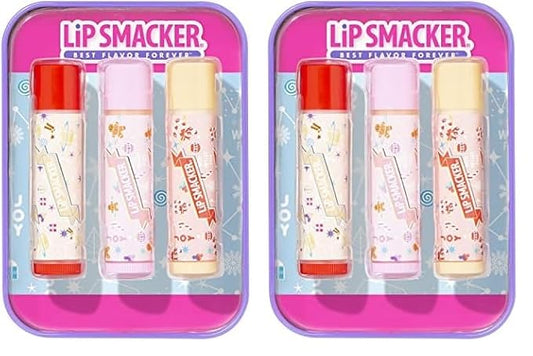 Lip Smacker Holiday Christmas 3 pcs Flavored Lip Balm Tin Original & Best (Pack of 2)