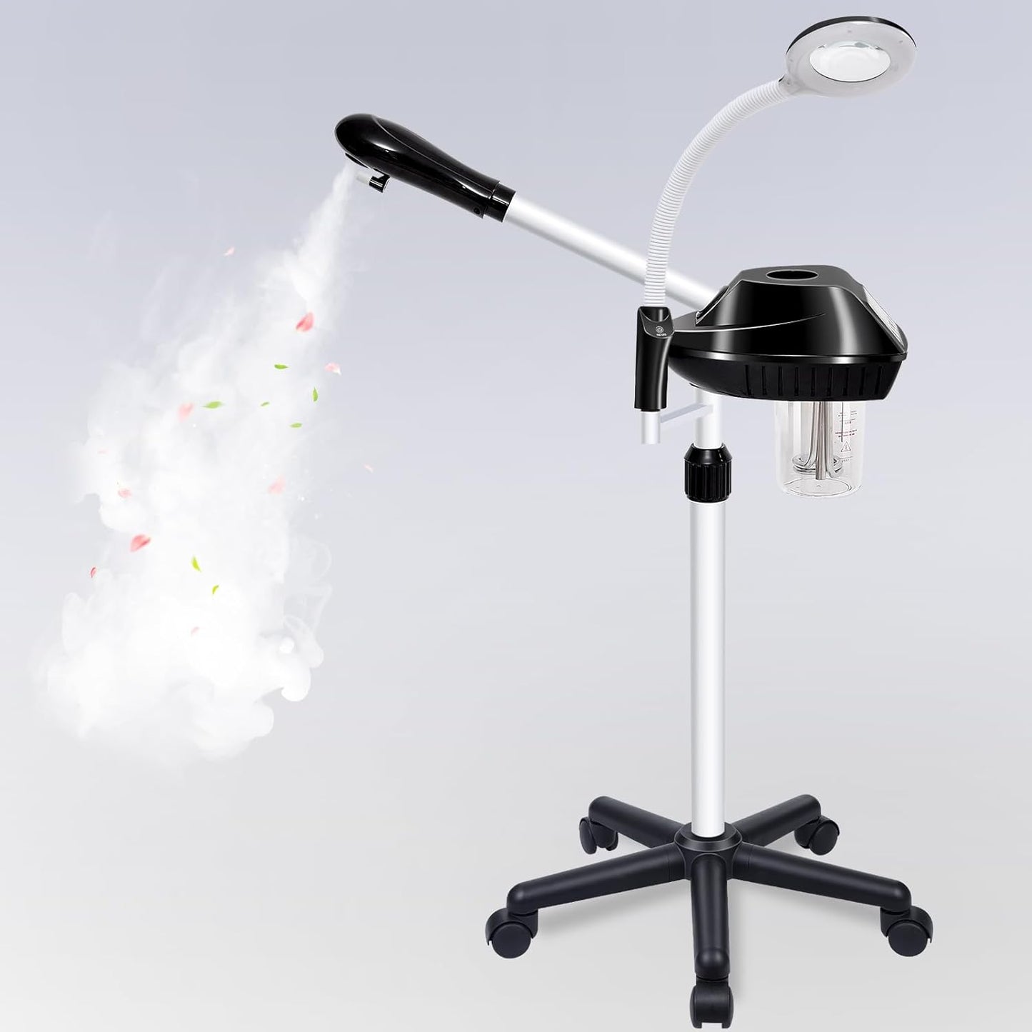 Professional Facial Steamer, 2 in 1 Face Steamer on Wheels, with 5X Magnifying Lamp, Facial Steamer with Time Setting, Stand Face Steamer Adjustable Height for Spa, Salon and at Home use