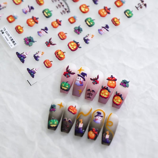 Halloween Nail Stickers, Bat, Pumpkins, Ghosts Nail Art Design 5D Manicure Decal Self-Adhesive Nail Supplies Accessories for Women