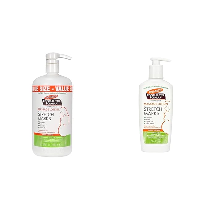 Palmer's Cocoa Butter Pregnancy Stretch Mark Lotion with Shea Butter, Oils, Collagen, and Elastin, 33.8 and 8.5 Ounces