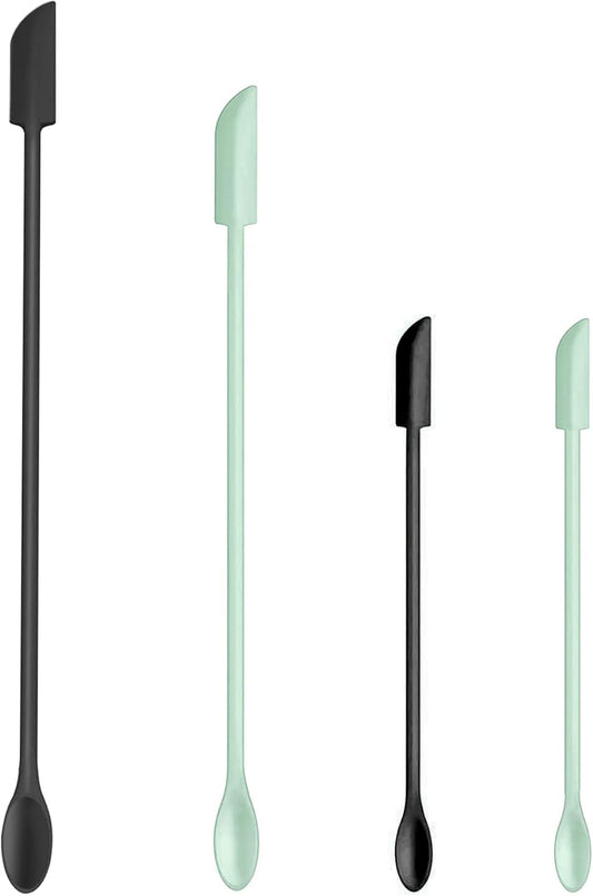 Mini Spatula Silicone Spatula Set - 4pcs Small Makeup Scrapers for Cosmetics, Reusable Beauty Tiny Tools, Thin Jar Scraper, Get the Last of the Makeup Out of the Bottle(Light Green and Black)