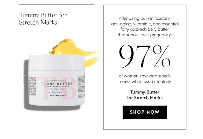 Tummy Butter Stretch Mark Prevention Cream - Safe for Pregnancy - Cocoa Butter & Shea Butter - Toxin Free - Vegan - C-Section Scar Lotion for Dry Pregnancy Skin