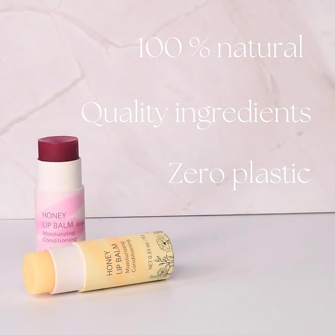 Natural Honey Lip Balm - 100%-grassfed Beef Tallow Chapstick, Organic Raw Honey & Argan Oil - Ultra Moisturizing, Conditioning, No Paraffin, Non Toxic, all Natural - 3 Pack (3x0.28 oz) Untinted