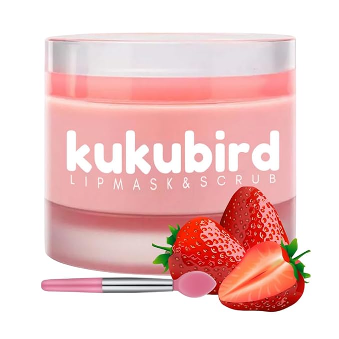 kukubird Lip Mask Overnight Hydrating Lip Balm Mask Exfoliating Lip Scrub Lip Care Treatment For Chapped and Cracked Lips-Strawberry
