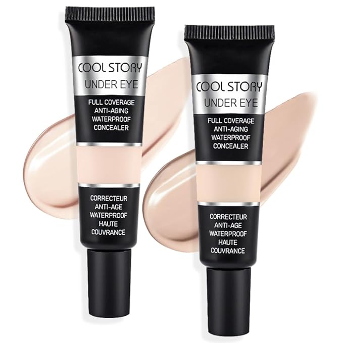 Pro Under Eye Full Coverage Liquid Concealer to Cover Dark Circles, Scars,Redness,Spots,Fine Lines,Corrector Anti-Aging Natural Finish, Moistening Smooth Cream,Waterproof 0.4 * 2 fl oz-Light+Medium