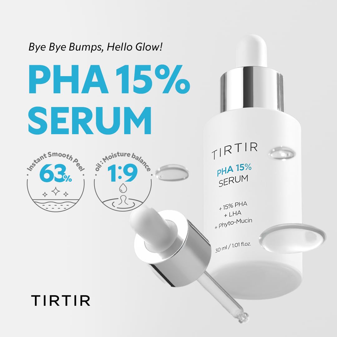 TIRTIR PHA 15% Exfoliating Serum - Hydrating Water Peeling for Smooth, Radiant Skin - Gentle PHA & LHA Formula for Sensitive Skin