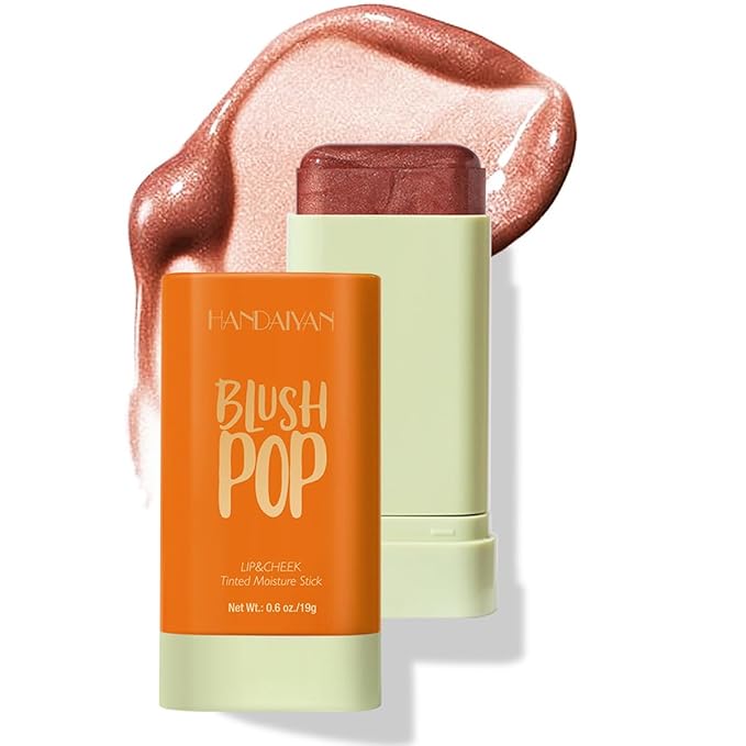 Multi-Use Makeup Blush Stick, Beauty Tinted Solid Blush Stick, 3-in-1 Cream Blush Stick for Cheek/Eyes/Lips, Waterproof Moisturizer Stick, Suitable for All Skin (06# Shine Orange)