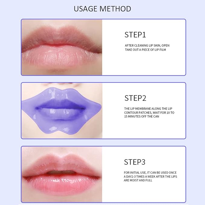 20Pcs Moisturizing Lip Mask, Lip Sleep Mask Reduces Lip Lines and Restores Moisture, Lip Mask Effectively Nourishes the Lip Skin, Gel Treatment Lip Masks Plumping Lips Mask Lip Care Products (Purple)