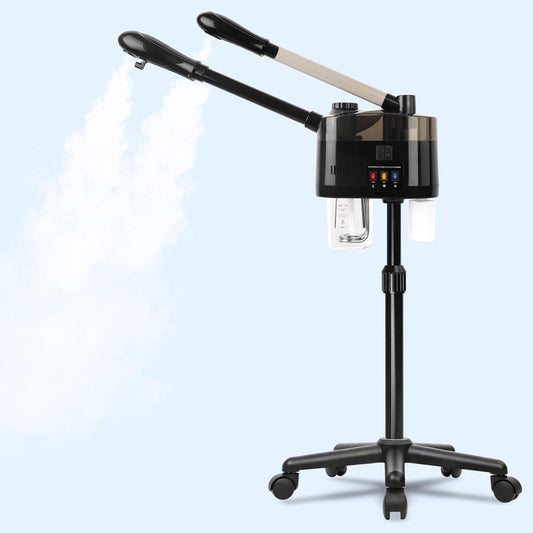 Professional Facial Steamer, 2 in 1 Hot&Cold Mist Facial Steamer, Facial Humidifier on Wheels, Esthetician Steamer for Facial Deep Cleaning and Moisturize, Suitable for Spa, Salon and at Home Use