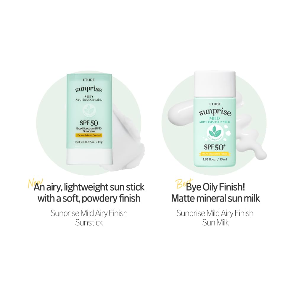 ETUDE Sunprise Mild Airy Finish Sunstick SPF50+ PA++++ Powdery sunscreen, Vegan, Non-Greasy, Sebum Control, Matte Finish, Sensitive Skin Friendly, 19g