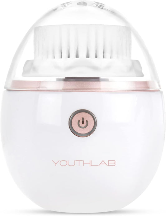 YouthLab Pure Radiance, Vibrating Facial Cleansing Brush, Electric, 3 Modes, 3 Brush Heads (2 Bristle,1 Silicone), Waterproof, Rechargeable, Smart Timer, Exfoliating, Massage (Rose Gold)