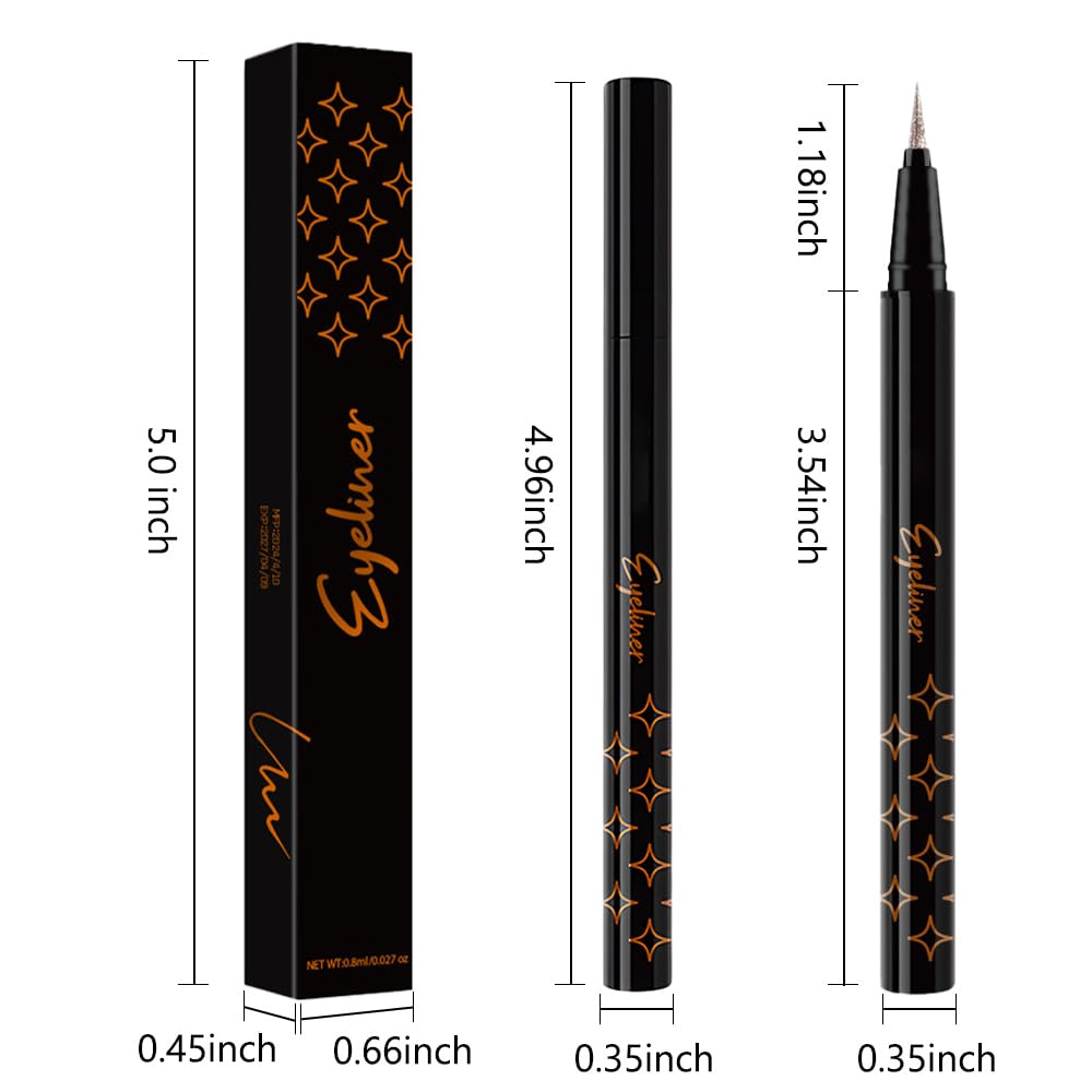 Bronze Brown Metallic Glitter Liquid Eyeliner Waterproof Pen – Long-Lasting Sparkly Waterproof Eyeliner for Women & Men – Tattoo-Effect Eye Makeup for Parties – Delineador Líquido con Brillo 03