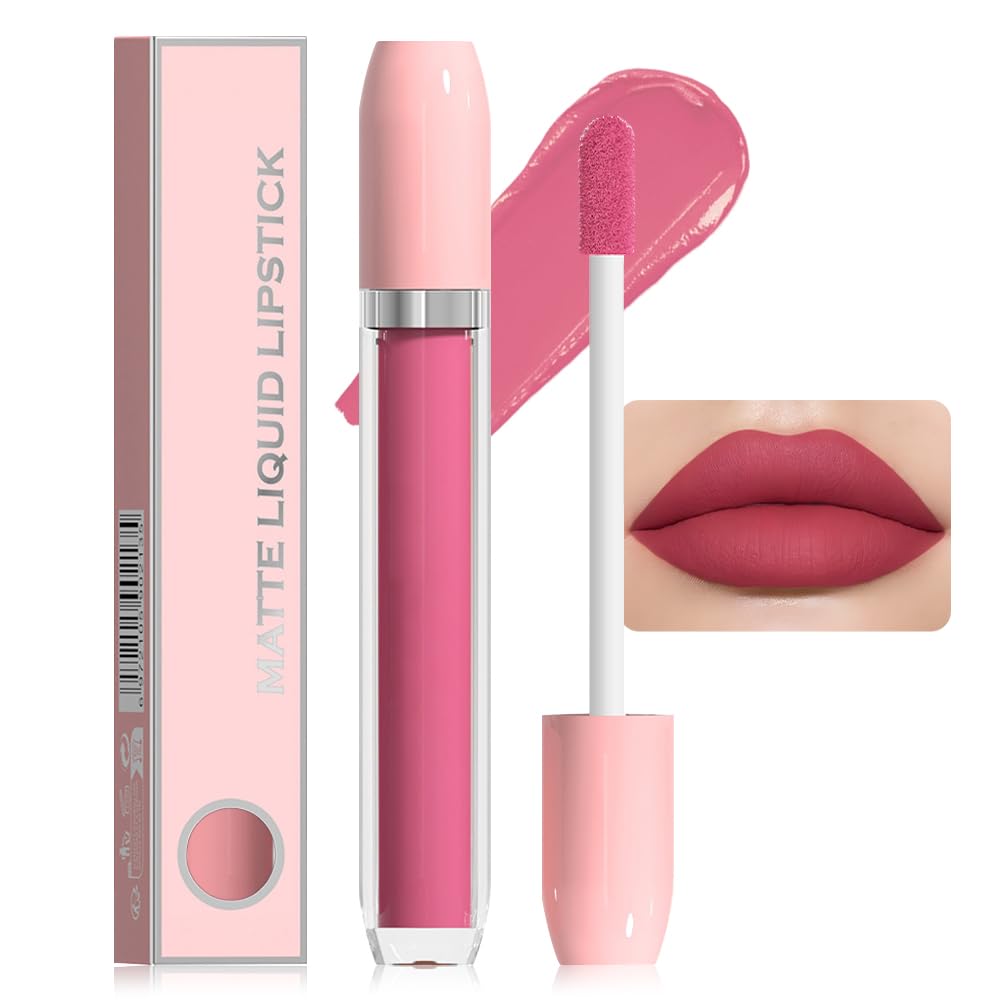 BINGBRUSH Super Matte Longwear No-Budge Stay On Smudge Proof Liquid Lipstick Long Lasting Makeup for Women,Highly Pigmented Color and Instant Shine, Cheeky