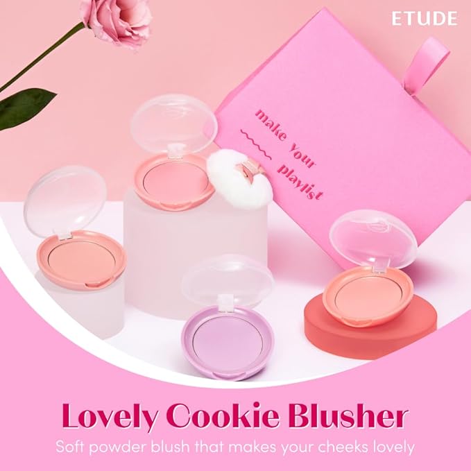 ETUDE Lovely Cookie Blusher #PK004 Peach Choux Wafers 4g | Glowing & Natural Powder Blush with Long-Lasting Sebum Control | Easy Application | Puffy Cushion for a Lovely Makeup Look