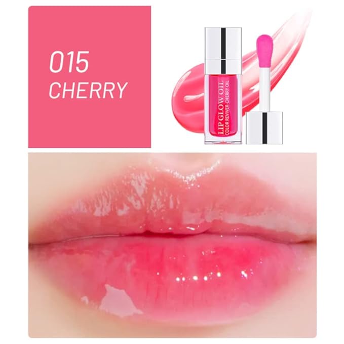 Plumping Lip Oil - Hydrating Lip Oil Plumping Lip Gloss, Crystal Jelly Moisturizing Lip Oil/Polished Lip Oil Lines/Tint Moisturizing Transparent Lip Balm Care Stick (Cherry)