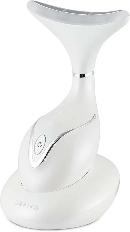 Iris Neck Face Massager, Pro Face Sculpting Tool with Charging Base, All-in-1 Facial Device for Enhanced Absorption, Radiance, Contouring, Elasticity, Home Facial Spa (White)