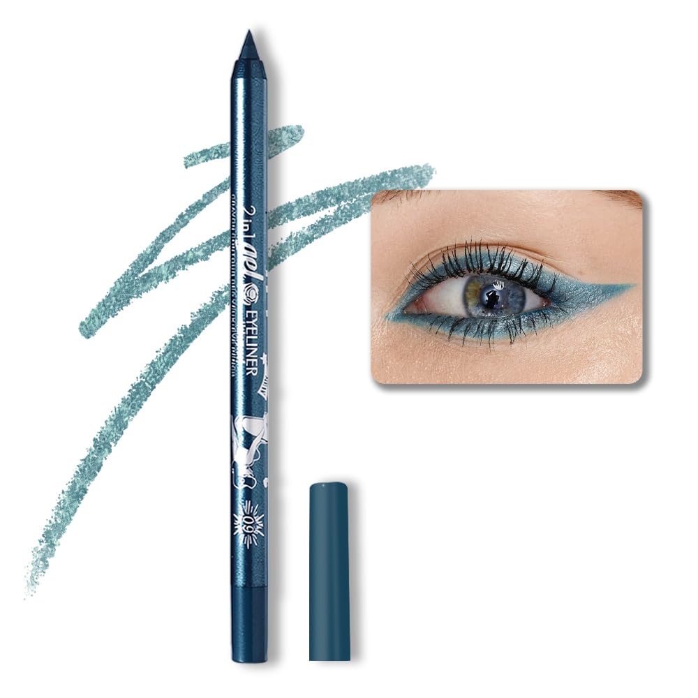 evpct 1Pcs Sky Royal Cobalt Cold Blue Color Gel Glitter Eyeliner Pencils Set for Women Waterline Waterproof Smudge Proof lapiz de ojos delineador de ojos contra el agua Eye Liner Makeup, 09# Cold Blue