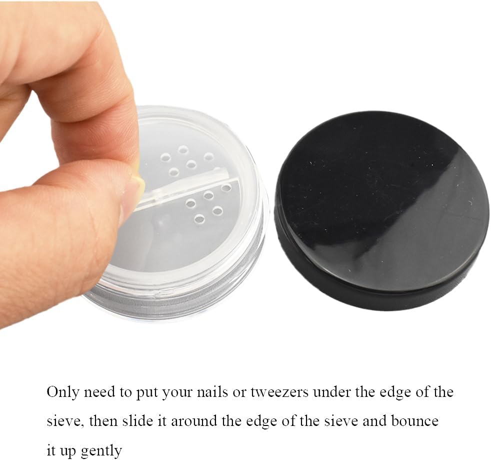 HAHIYO 1Pcs 10ml/0.34oz Plastic Empty Travel Compact Case Makeup Cosmetic Jar Refillable Powder Box No Leak Powder Holder with Rotatable Sifter and Black Screw Lid