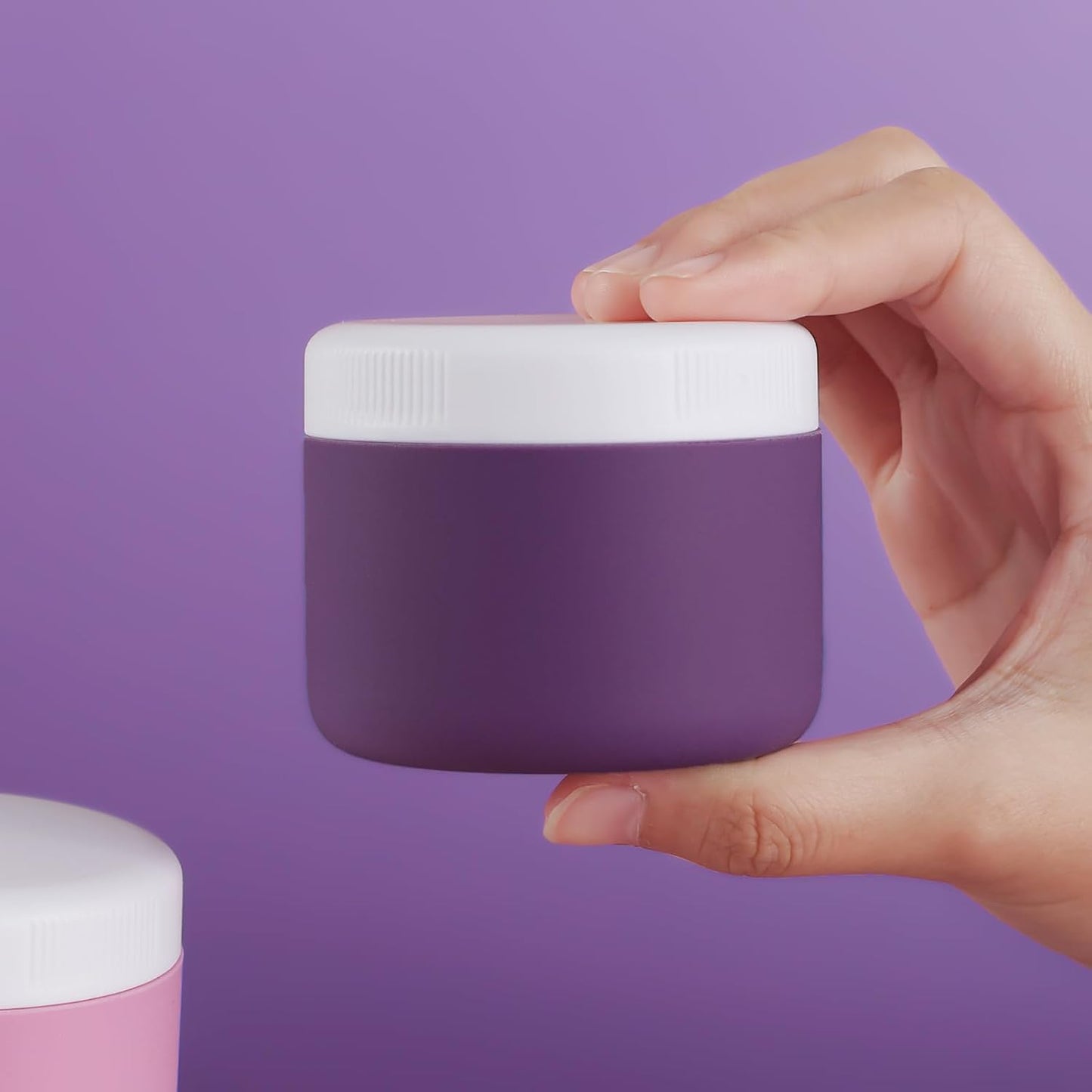 Travel Containers for Toiletries, Silicone Cream Jars BPA-Free, Leak-proof 3oz Travel Size Containers, Portable Size Silicone Jars with Lid for Cosmetic Face Hand Body Cream (4 Pack)